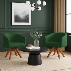 Poltrona Sala Base Giratória Madeira Kit 2 Arielle Suede D03 - D'Rossi - Verde