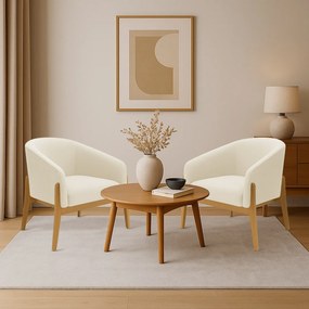 Poltrona Decorativa Base Madeira Kit 2 Stella Cotelê Ext/Veludo D03 - D'Rossi - Off White