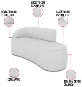 Sofá 3 Lugares Orgânico 160cm Morgan e 2 Poltronas Lua Linho Cinza D03 - D'Rossi