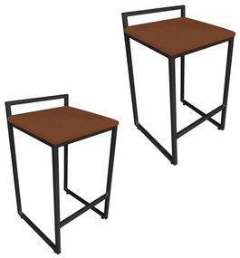 Conjunto 02 Banquetas Pietra Suede Base Preto - Terra