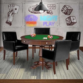 Mesa de Jogos Carteado Victoria Redonda Tampo Reversível Imbuia com Kit 4 Cadeiras Liverpool PU Preto Liso G36 G15 - Gran Belo