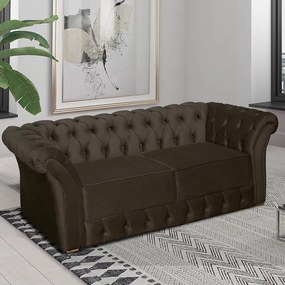 Namoradeira Sofá 2 Lugares Chesterfield Capitonê 186cm Veludo Marrom - Sheep Estofados - Marrom