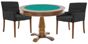 Mesa de Jogos Carteado Victoria Redonda Tampo Reversível Amêndoa com 2 Cadeiras Vicenza Preto Fosco G36 G15 - Gran Belo