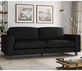 Sofá 3 Lugares Sala de Estar Recepção 260cm Presley Couro Preto G52 - Gran Belo