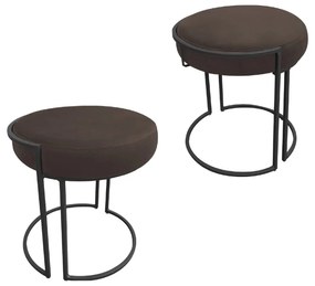Puff Redondo Base Industrial Preto Kit 2 Love Suede - Marrom