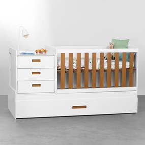 Berço Multifuncional 3 em 1 Luna com Cama Auxiliar - Branco com Savana