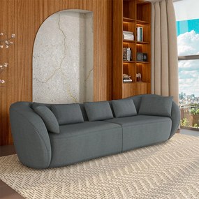 Sofá Bipartido Sala de Estar Diamond 252cm com Almofadas Soltas Linho Grafite G52 - Gran Belo
