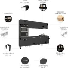 Armário de Cozinha CP05 Para Pia 120cm Pérola Z34 Preto     - Mpozenat