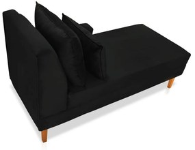 Divã Chaise Chloe 160 cm Veludo Preto Pés Chanfrado Castanho - D'Rossi