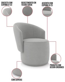 Sofá Namoradeira e 2 Poltronas Orgânica para Sala Malu Suede M11 - D'Rossi - Cinza