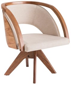 Poltrona Decorativa Giratória Sala de Estar Madeira Tauari Flor Linho Bege G65 - Gran Belo