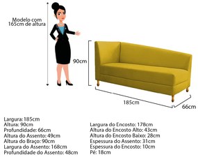 Recamier Valéria 185cm Lado Direito Suede Amarelo - ADJ Decor