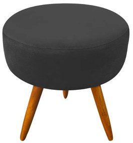 Kit 04 Puffs Banqueta Berlim Redondo Suede Preto Pés Castanho D'Rossi