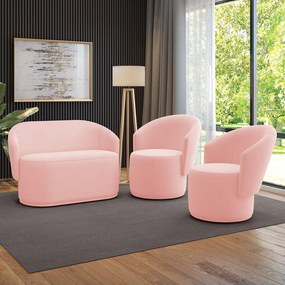 Sofá Namoradeira e 2 Poltronas Orgânica para Sala Malu Suede M11 - D'Rossi - Rosa Bebê