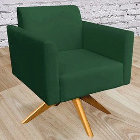 Poltrona Decorativa Isabella Base Giratória Madeira Suede Verde G19 - Gran Belo