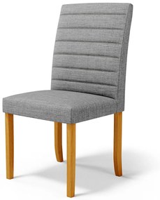 Cadeira de Sala de Jantar Estofada Veiga Madeira Maciça Linho Cinza G78 - Gran Belo