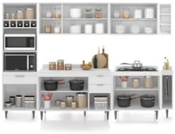 Armário de Cozinha Com Tampo CP07 280cm Pérola Branco Z34     - Mpozen