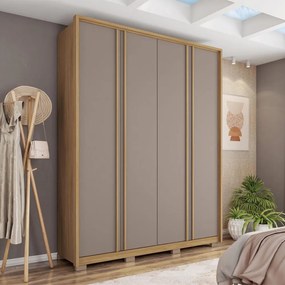 Guarda Roupa Orbit Solteiro com 4 Portas de Bater e 3 Gavetas  MDF Buriti/Fendi G11 - Gran Belo