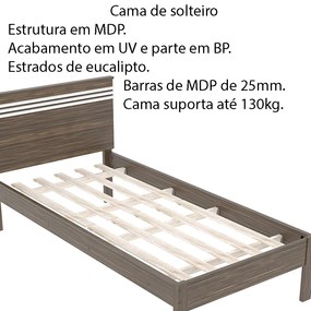 Cama de solteiro MDP CM8010 Nogal/Branco G69 - Gran Belo