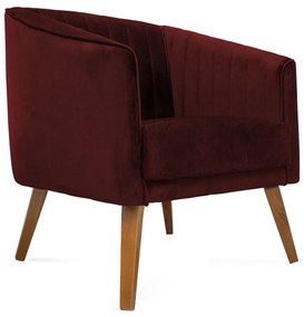 Poltrona Decorativa Dalia Pés de Madeira Suede Bordô - Sheep Estofados - Vermelho escuro