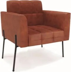 Poltrona Sala Pé Metal Preto Kit 2 Ana Sintético PU Nozes - Ibiza