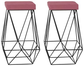 Kit 2 Banqueta Decorativa Kathy Base Preta Suede Rosa G41 - Gran Belo