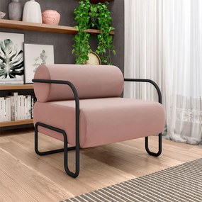 Kit 2 Poltronas Decorativas Sala de Estar Polatsk Base Industrial de Ferro Veludo Rosê G33 - Gran Belo