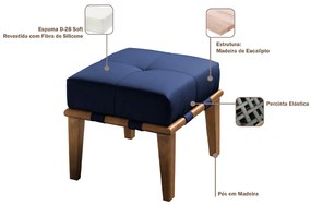 Kit 02 Puffs Decorativos 45cm Martínez Veludo Pés Madeira Azul/Mel G62 - Gran Belo