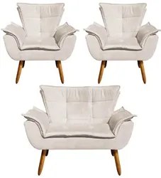 Kit Namoradeira 2 Lugares e 2 Poltronas Decorativas Pés Palito Opla Su