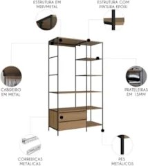 Guarda Roupa Closet Industrial 100cm 2 Gavetas Seven Mel Z54 - Mpozena