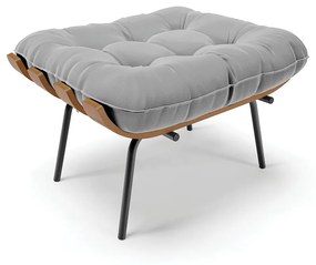 Puff Costela Suede Cinza Base Metálica Preto - D'Rossi