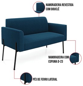 Sofá 2 Lugares Namoradeira Pé Ferro Preto Marisa Bouclê D03 - D'Rossi - Azul
