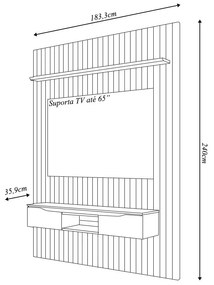 Painel Suspenso Ripado Seko TV 65" Portas Basculantes Borda Chanfrada Cedro/Bali G18 - Gran Belo