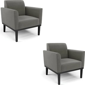 Kit 2 Poltronas Decorativas Isabella Pés Fixo em Madeira Preto Suede Grafite G19 - Gran Belo