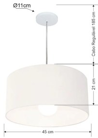 Lustre Pendente Cilíndrico Md-4203 Cúpula em Tecido 45x21cm Branco - Bivolt