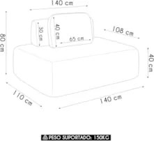 Sofá Modular 140cm Living Sala de Estar Moby Boucle Creme Z08 - Mpozen