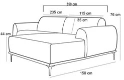 Sofá 350cm 6 Lugares com Chaise Direito Pés Gold Molino C-303 Veludo V