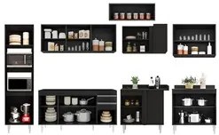 Armário de Cozinha Modulada de Canto 8 Peças CP07 Balcão Preto - Lumil