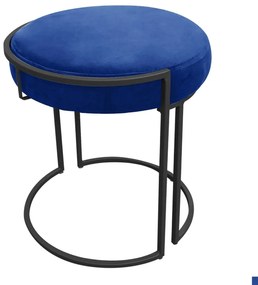 Puff Redondo Base Industrial Preto Kit 2 Love Suede - Azul Royal