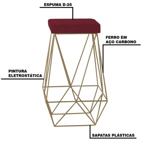 Kit 2 Banqueta Decorativa Kathy Base Gold Suede Bordô G41 - Gran Belo