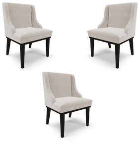 Kit 3 Cadeiras Decorativas Sala de Jantar Base Fixa de Madeira Firenze Veludo Cinza/Preto G19 - Gran Belo