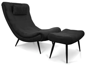 Poltrona Sala Sher com Puff Pés Palito de Ferro Suede - D'Rossi - Preto