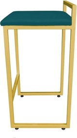 Conjunto 02 Banquetas Pietra Suede Base Dourado D03 - D'Rossi - Azul Pavão