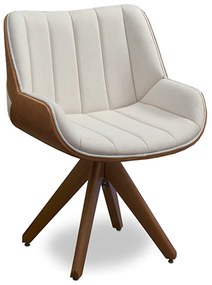 Poltrona Decorativa Base em Madeira Giratória Traoré Linho com PU OffWhite/Marrom G33 - Gran Belo