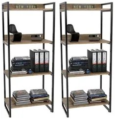 Kit 2 Estante Livreiro Prisma Estilo Industrial 60cm 4 Prateleiras C08