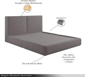 Cama com Cabeceira Elva Queen Base no Chão Veludo Luxo Cinza G92 - Gran Belo