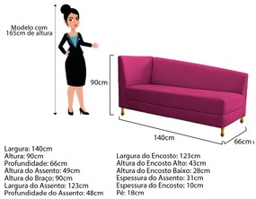 Recamier Valéria 140cm Lado Direito Suede Pink - ADJ Decor