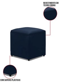 Puff Decorativo Quadrado para Sala Lígia Sintético E03 - D'Rossi - Azul Marinho