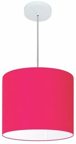 Lustre Pendente Cilíndrico Md-4143 Cúpula em Tecido 35x25cm Rosa Pink - Bivolt