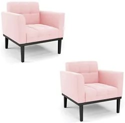 Poltrona Base Madeira Preto Kit 2 Ana Suede Rosa Bebê - Ibiza